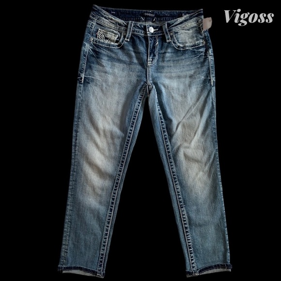 NEW Women’s Vigoss Cropped Medium Denim Jeans sz 8 - Picture 2 of 8